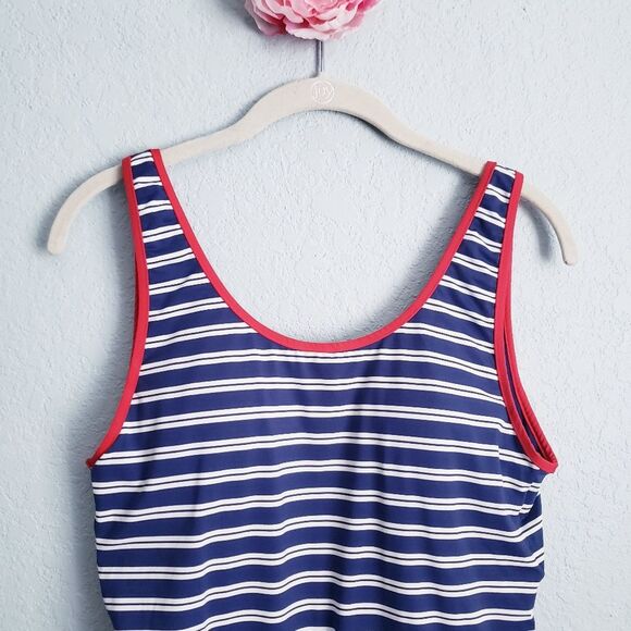 Vineyard Vines Blue and White Striped Red Trimmed One Piece Swimsuit - Picture 3 of 8